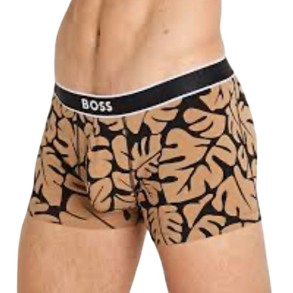 Hugo Boss 24 Print Medium Beige Men's 2.25" Inseam Trunks Size S